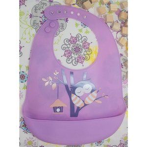 Baby Bibs Easily Wipe Clean -Silicone Purple Owl